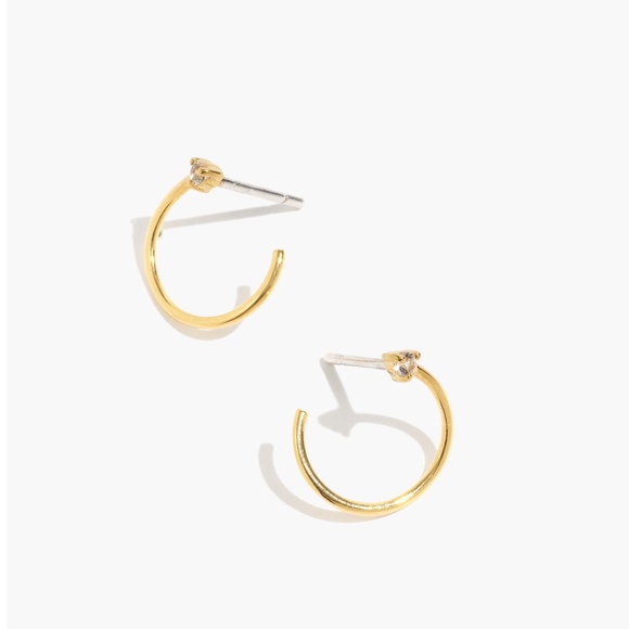 Madewell Jewelry - New MADEWELL Delicate Collection Demi-Fine 14k Plated White Topaz Open Hoops